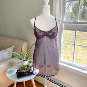 Vintage 1999 Victoria's Secret Dessous Top lila transparente Spitze Babydoll Größe 36B - Bild 1 von 9