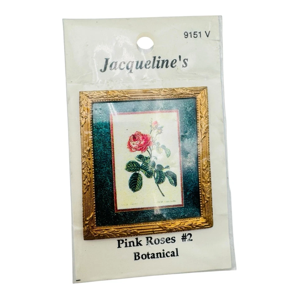 Marco de pintura de flores botánicas en miniatura para casa de muñecas Jacqueline's rosas rosadas Foto 1 de 4