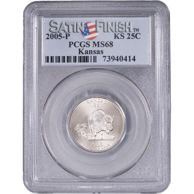 2005-P 25c Kansas State Quarter - Satin Finish ~ PCGS MS68 - Image 1 of 2