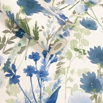 Papel pintado floral azul campo Catherine Lansfield código 206543 Foto 1 de 4
