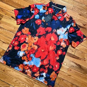 Ted Baker Mens Darly Floral Print Linen Polo Shirt NWT $175 Size 3 / Medium Slim - Picture 1 of 9