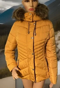 New Look Womens Thick Padded Puffer Jacket Hooded Mustard Yellow Det. Hood New - Picture 1 of 10