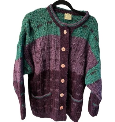 Cardigã Cyril Cullen Feminino Extra Grande 100% Lã Virgem Botão Pescador Irlandês Vintage - Imagem 1 de 4