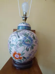 Chinese Ginger Jar Table Lamp Beige Cherry Blossom & Humming Birds Pink Green - Picture 1 of 24