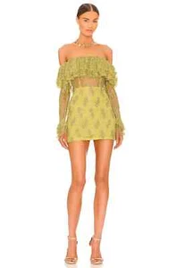 RETROFETE Castella Off the Shoulder Mini Dress in Lime Green Sequined Boho XS - Picture 1 of 10