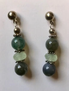 Vintage 1970's Fashion Jewelry Silvertone Post Dangling Stone Earrings - Picture 1 of 1