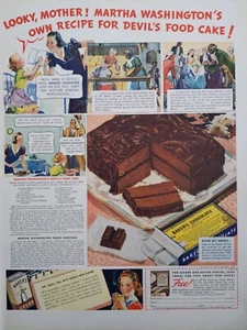 Anuncio impreso de chocolate de Baker's 1939 vintage. ¡Pastel de comida del diablo Martha Washington! - Imagen 1 de 1