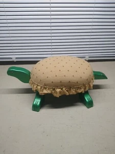 Turtle Foot Stool/ Child's Sit Upon Green Wood Tan Upholstered Shell Vintage - Picture 1 of 15