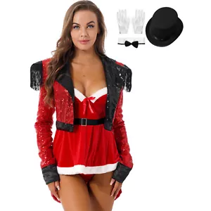 Womens Outfit Sexy Bodysuit Magic Costumes Gloves Suit Role Play Hat Sequin Bow - Picture 1 of 23