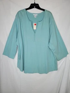 Avenue Women's 30/32 V-Neck Henley Top Long Sleeve Green - Bild 1 von 3