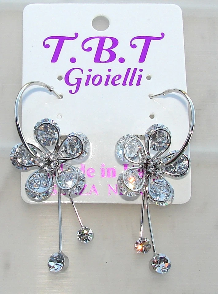 argento Orecchini con Fiori cristallo Cerchi da Donna Eleganti pendenti traspare - Immagine 1 di 1