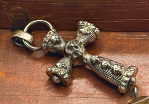 TRAVIS WALKER Double Cross 2 sided Skull Cross Pendant .925 - Picture 1 of 12