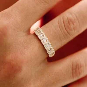 Halber Ewigkeit Sterlingsilber 1,92 ct Halo Baguetteschliff Moissanit Ring für sie - Bild 1 von 3
