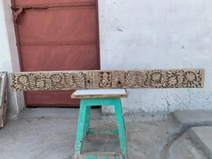 Antique Wooden Handcrafted Ganesha Floral Leaf Design Carved Wall Hanging Panel - Picture 1 of 10