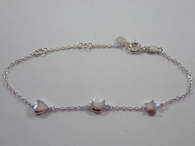 LINKS OF LONDON 925 STERLING SILVER MOON STAR HEART STATION CHAIN 7.5" BRACELET - Image 1 of 4