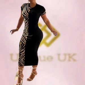 Women's Animal Print Short Sleeve Bodycon Dress Medium NEW FREE P&P - Picture 1 of 3