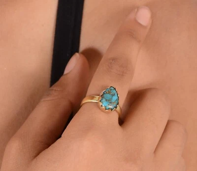 Anillo de latón hecho a mano cobre turquesa para mujer anillo unisex hecho a mano anillos para hombre Foto 1 de 2