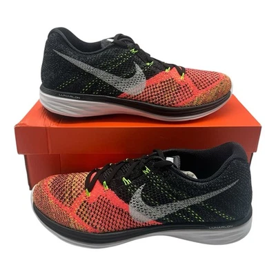 Nike FlyKnit Lunar3 Running Shoes Mens Sz 9.5 Black White Hot Lava 698181-00 - Image 1 of 4