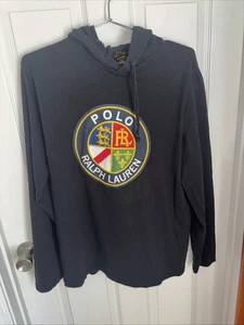 🔥 Polo Ralph Lauren T-Shirt Pullover Hoodie Blue Cookie Patch Mens L Ski Uni 🔥 - Picture 1 of 5