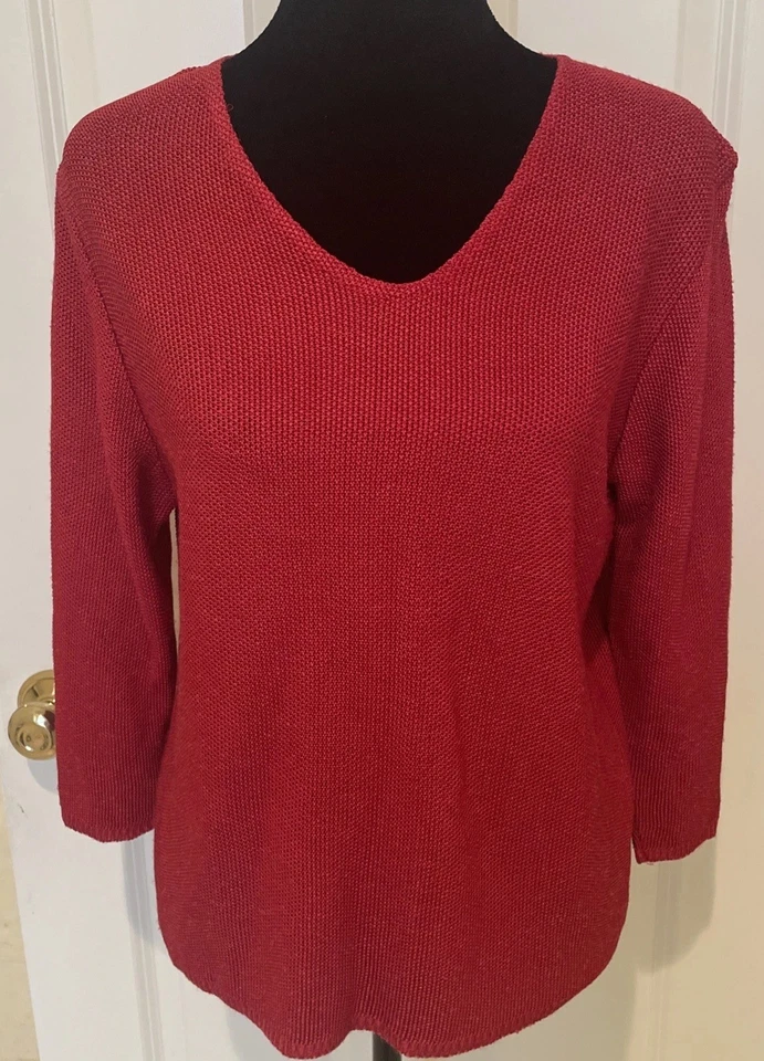 Top túnica tejida rayón rojo Sarah Arizona de colección talla S mangas 3/4 cuello en V hecho en EE. UU. Foto 1 de 4