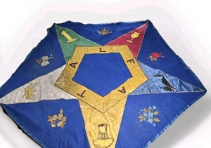 ANTIQUE MASONIC TEMPLE EASTERN STAR HAND MADE 10' X 10' Blue Quilt Prince Hall - Picture 1 of 16