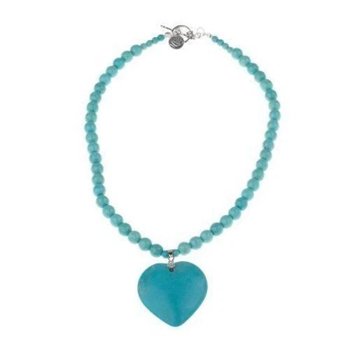 QVC Susan Graver Simulated Turquoise Heart-Shaped Bead Necklace - Image 1 of 2