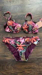 Shade & Shore Damen Toile rot geblümt Top Gr. 36D Unterteil Gr. M - Bild 1 von 4