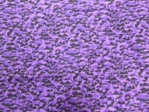Halloween Bat Print Fabric 20" x 43" Purple Black Quilt Craft Cotton - Picture 1 of 6