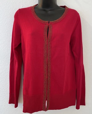 Cárdigan Coldwater Creek para mujer S 6-8 rojo dorado cuentas mangas largas vacaciones Foto 1 de 4