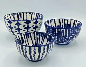 Nesting Bowls West Elm Indigo Tie Dye Set of 3 Cobalt Blue White Never Used - Picture 1 of 8