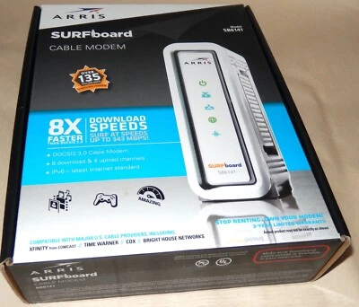 ARRIS SURFboard SB6141 Modem, 400 Series 8x4 DOCSIS 3.0 343 Mbps, White - Image 1 of 4