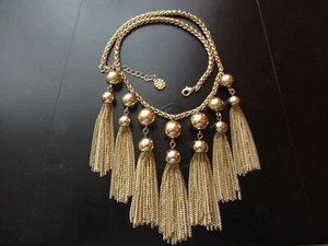 Collar De Colección Monet Años 60 7 Flecos Borla Chocker Tono Dorado Renacimiento Egipcio - Imagen 1 de 7