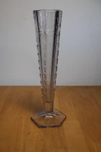 Antike geätzte klare geschliffene Glas konische Knospen Vase 10" hoch 6-seitig - Bild 1 von 5