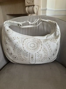 DONALD J PLINER Couture Leather Crescent Shoulder Bag Western Studded Hobo White - Picture 1 of 10