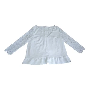 Sezane V Neck Long Sleeve Eyelet Blouse White 38 - Picture 1 of 8