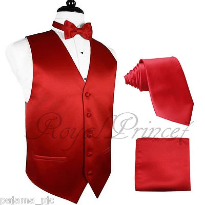 Red Solid Vest Waistcoat and BUTTERFLY Bow Tie & Neck tie & Hanky Wedding 10F - Image 1 of 3