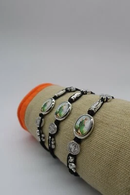 x6 St Jude手链时尚黑色绳铑镀奖章花边 — 第 1/4 张图片