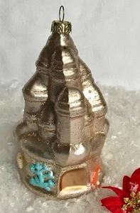 Christmas Ornament SAND CASTLE Beach GOLD Glitter CORAL CRAB GLASS 5" - Picture 1 of 6