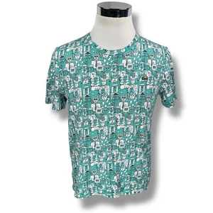 Lacoste Live! Andy Rementer AOP T-Shirt Men’s 5 Large Teal Blue White Rare Slim - Picture 1 of 10