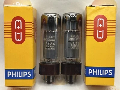 飞利浦马自达 EL34 DD Getter 棕色底座配对布鲁塞尔 '60 相同代码 NOS+ — 第 1/4 张图片