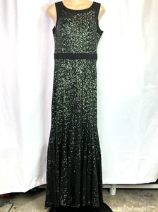 Badgley Mischka grün Pailletten schwarz Kleid Größe 6 V-Ausschnitt Designer formell - Bild 1 von 17