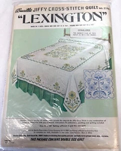 Bucilla Jiffy Cross-Stitch Quilt Lexington Double Bed Size 90 X 103 Inches Cotto - Picture 1 of 8