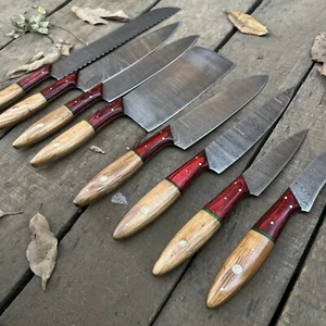 8pcs Pro Best Damascus Steel Chef/Kitchen Knife set With Storage Roll Case Bag - Foto 1 di 7