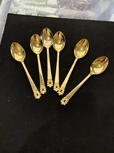 VINTAGE JAPAN STAINLESS 24K GOLD PLATED TEASPOONS LOT OF 6 GOOD CONDITION - Picture 1 of 2
