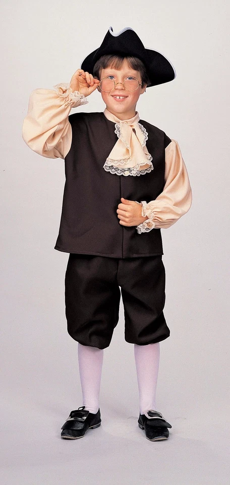 Disfraz Colonial Niño Br/Tan Bragas Camisa y Sombrero Libro Informe Disfraz Lg Foto 1 de 1