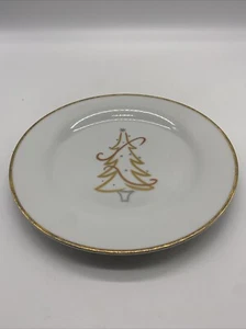 "Plato de árbol de Navidad Gallery by Inhesion blanco con borde pintado dorado 7,5""" - Imagen 1 de 5