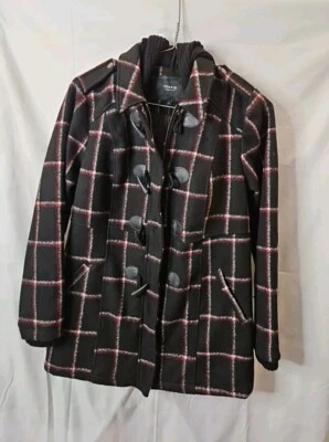 Torrid Women’s Plus-size 1X (14/16) Black/Red Plaid Toggle Wool Coat W Hood - Image 1 of 4