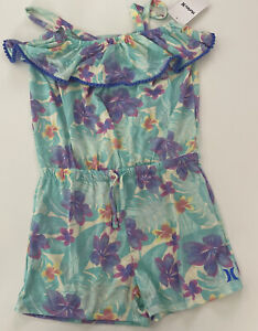 Hurley Girls Floral Romper Size Large XL 12 14 16 Mint Green Purple