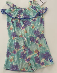 Hurley Girls Floral Romper Size Large XL 12 14 16 Mint Green Purple - Picture 1 of 2