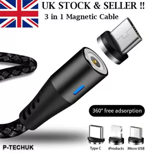 New 3 in 1 Magnetic Cable Magnetic Charge Cable Mobile Phone Charger Cable A2 - Picture 1 of 14